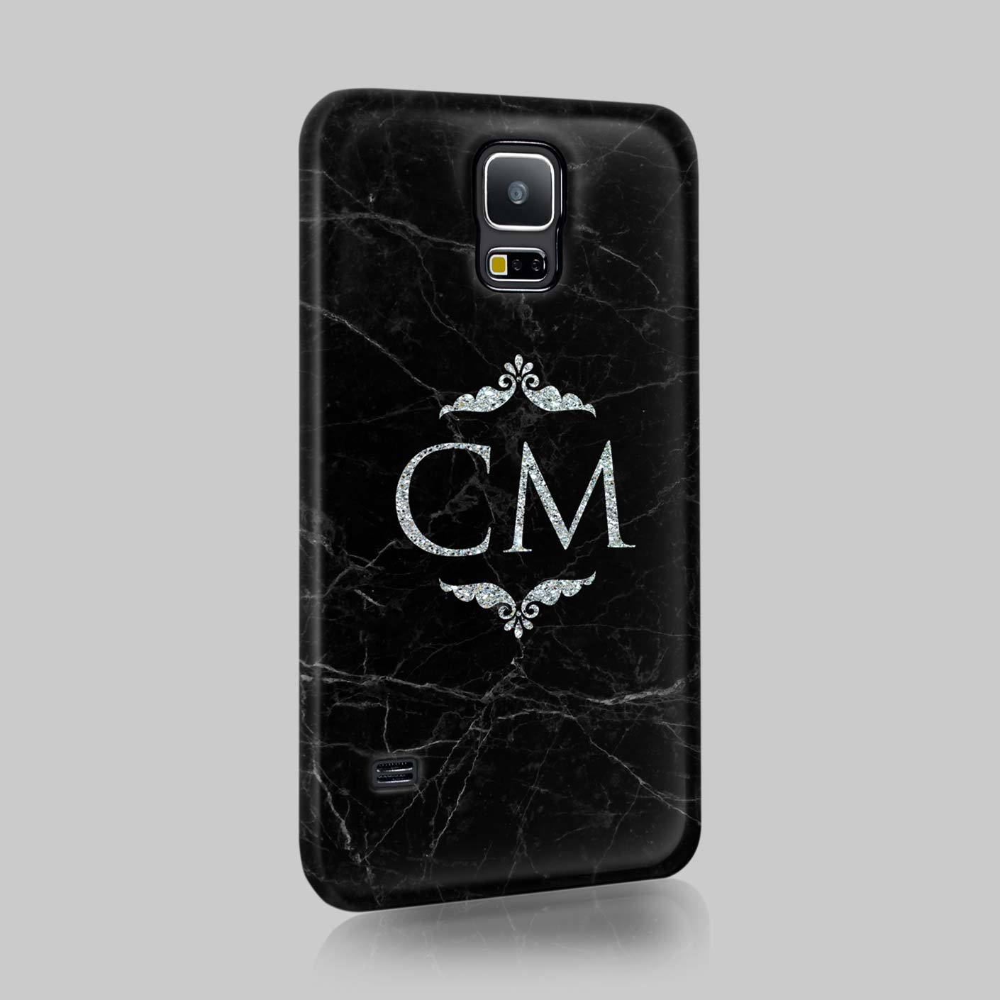 Personalised Silver Marble Glitter Initials Custom Phone Case Cover For