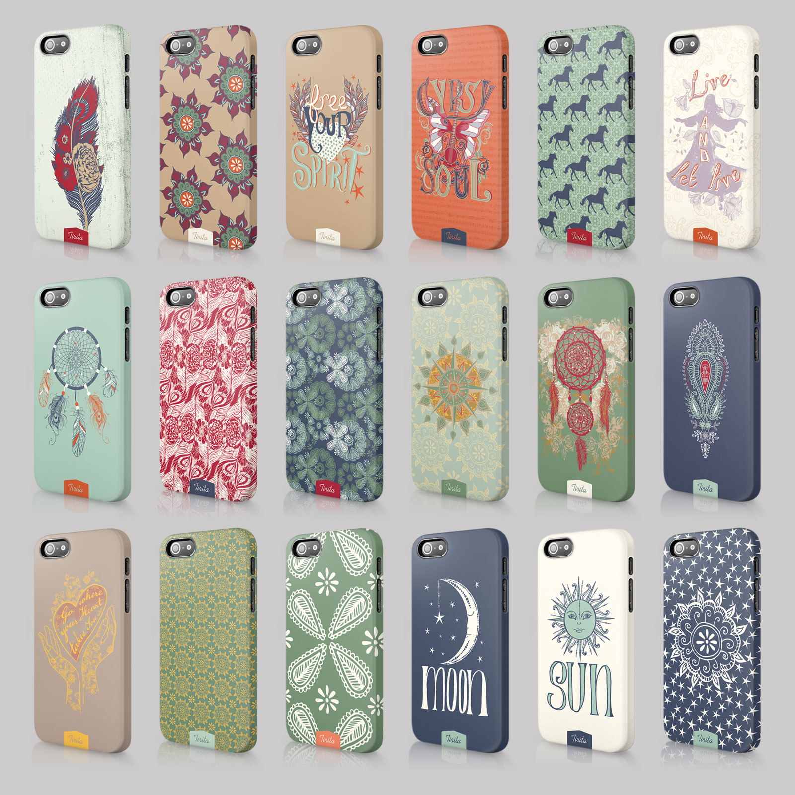 Tirita iPhone Case Hard Phone Cover Gypsy Bohemian Boho Chic Feathers